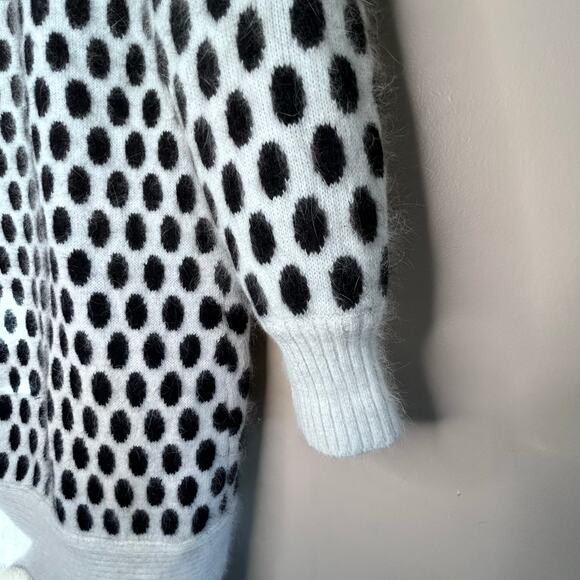 Mirano Black White Pattern Angora Coatigan 80% Angora Korea Vintage Lined L - Picture 9 of 10